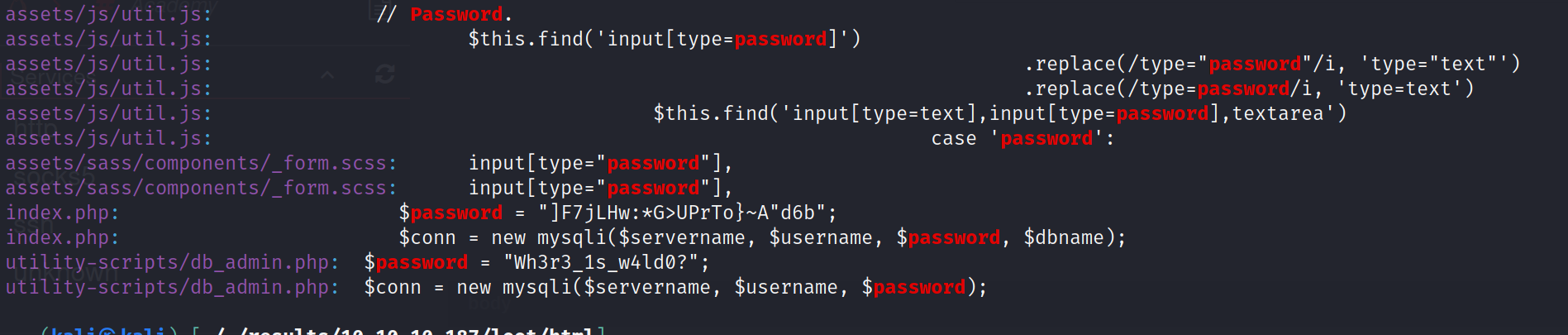 Credentials in index.php