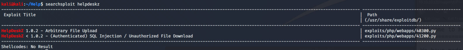 Searchsploit HelpDeskz results