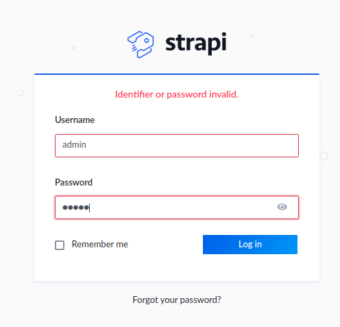 Strapi default credential attempt