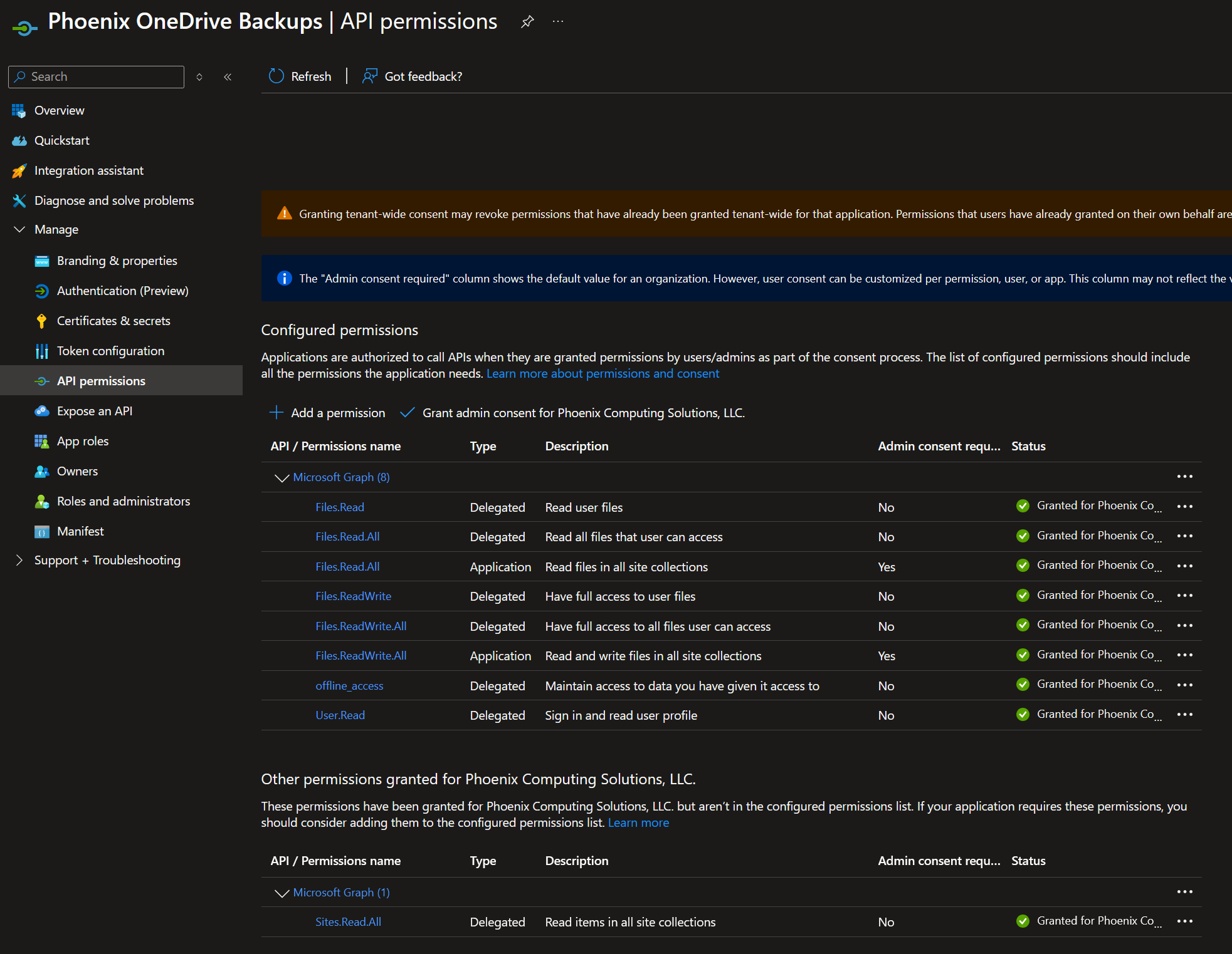 Microsoft Graph API permissions for rclone OneDrive access