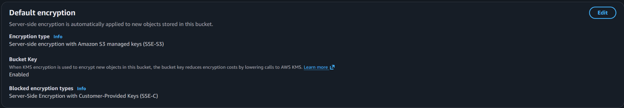 S3 default encryption settings for the Phoenix backup archive