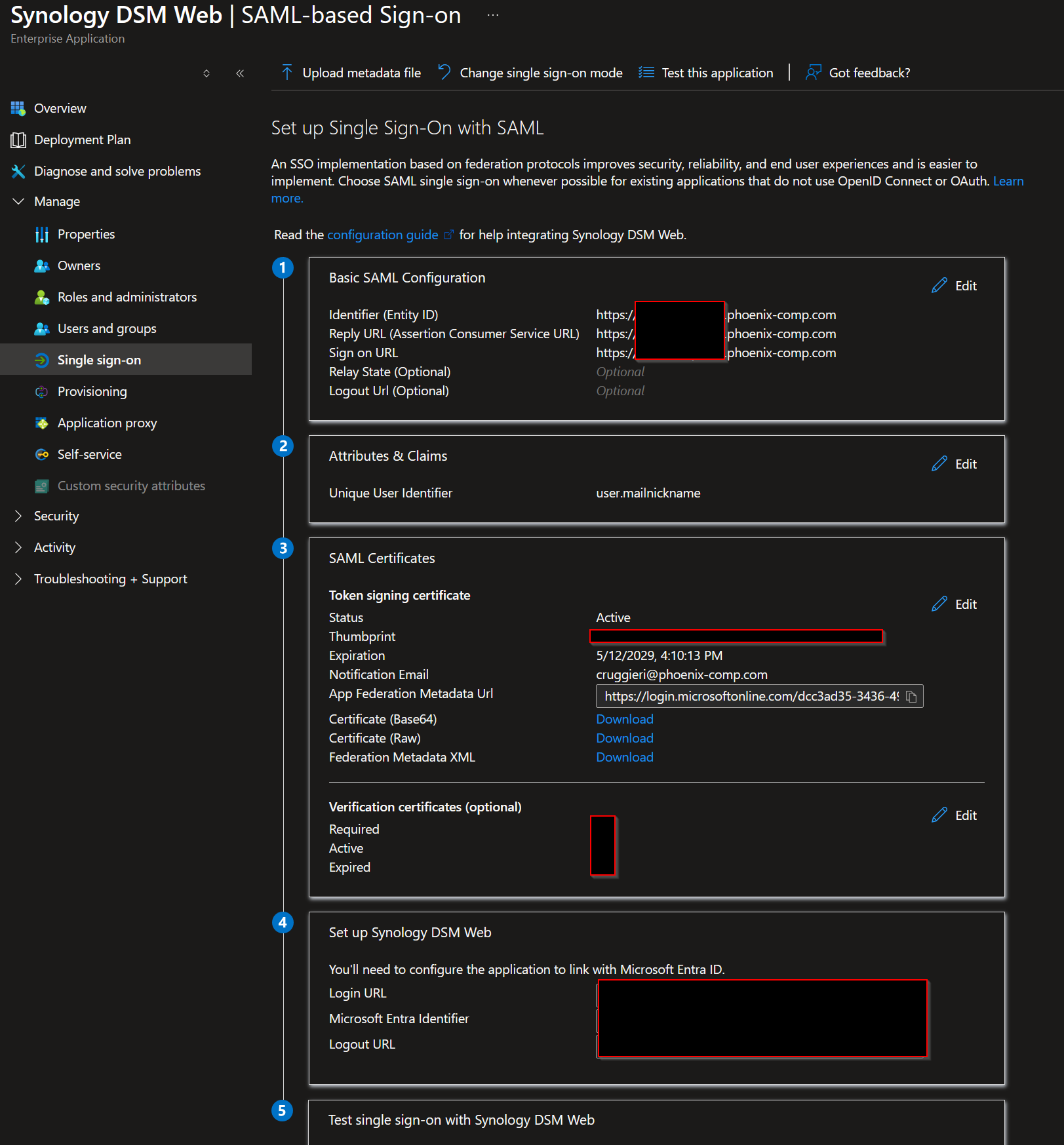 Microsoft Entra SAML configuration for Synology DSM Web