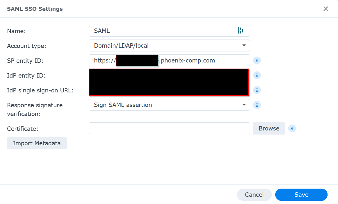 Synology DSM SAML signature verification setting